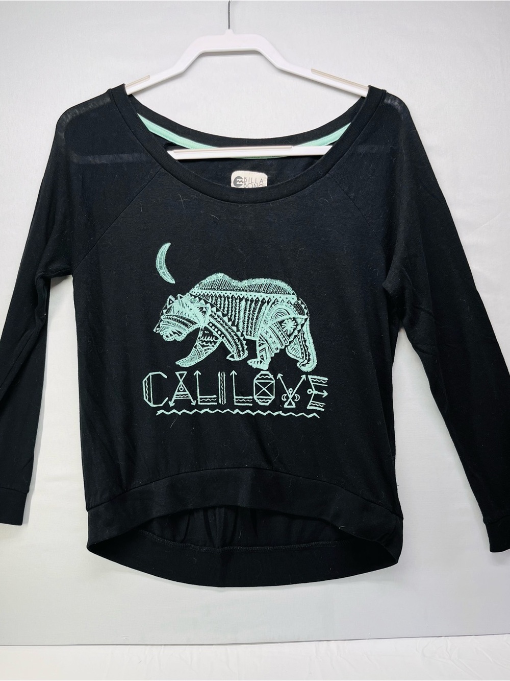 Billabong Black Long-Sleeve Tee with Mint Bear Graphic